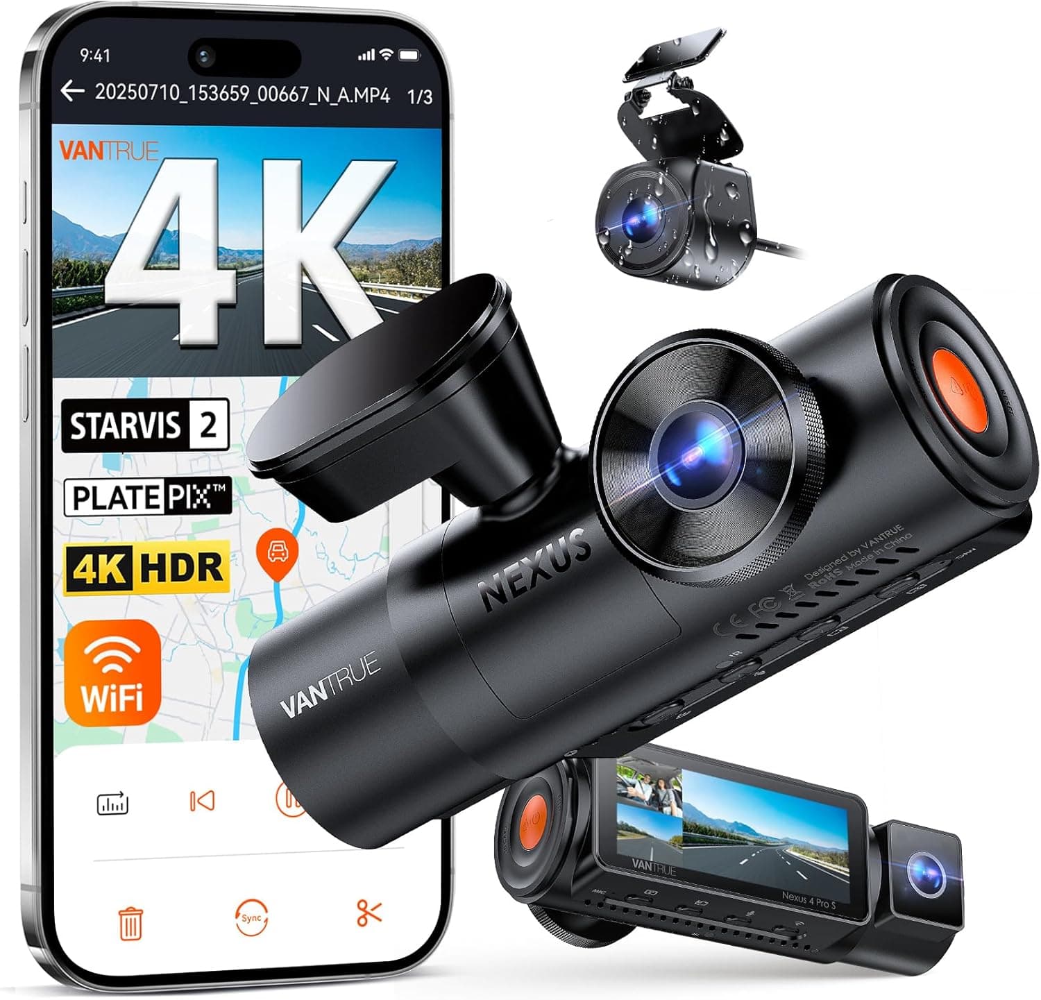 Vantrue N4 Pro S 4K 3 Channel Dash Cam w/Triple STARVIS 2