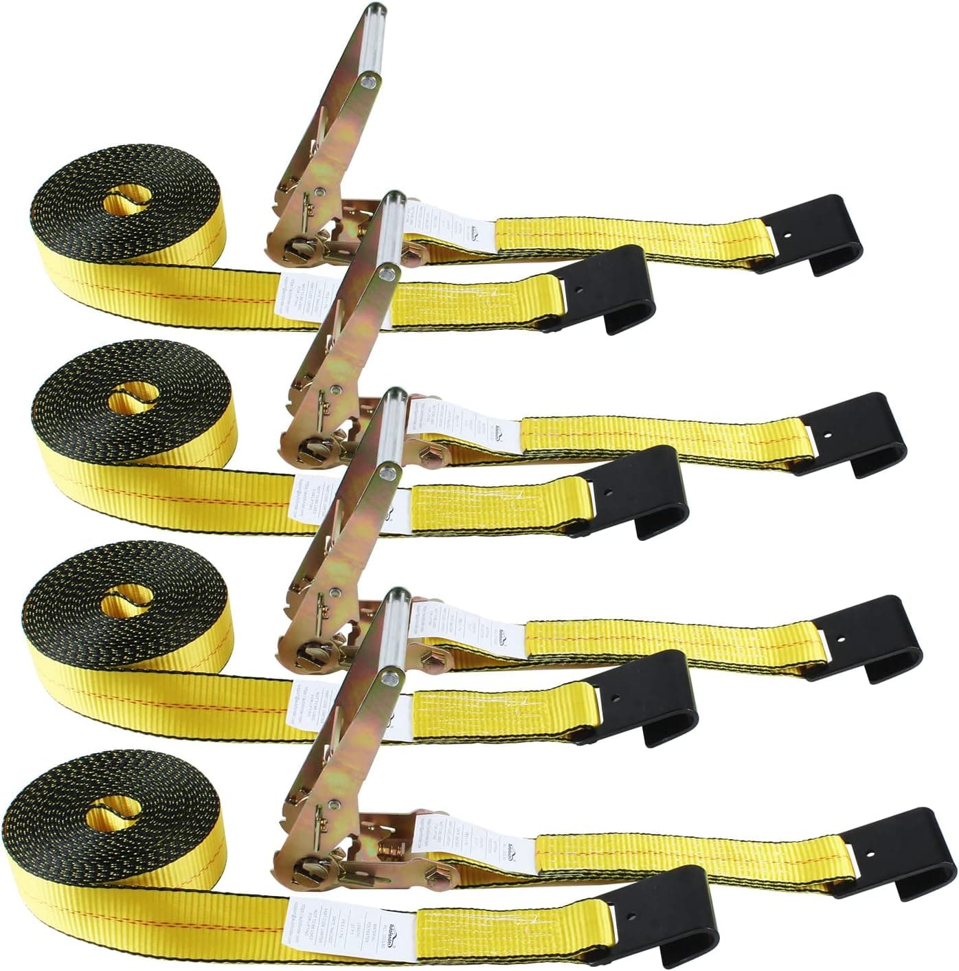 Flat Hook Ratchet Straps - Heavy Duty Tie Down Straps (4 Pack)